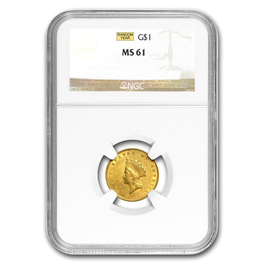 $1 Indian Gold Coin Type II - NGC or PCGS MS-61 (1854-1856)