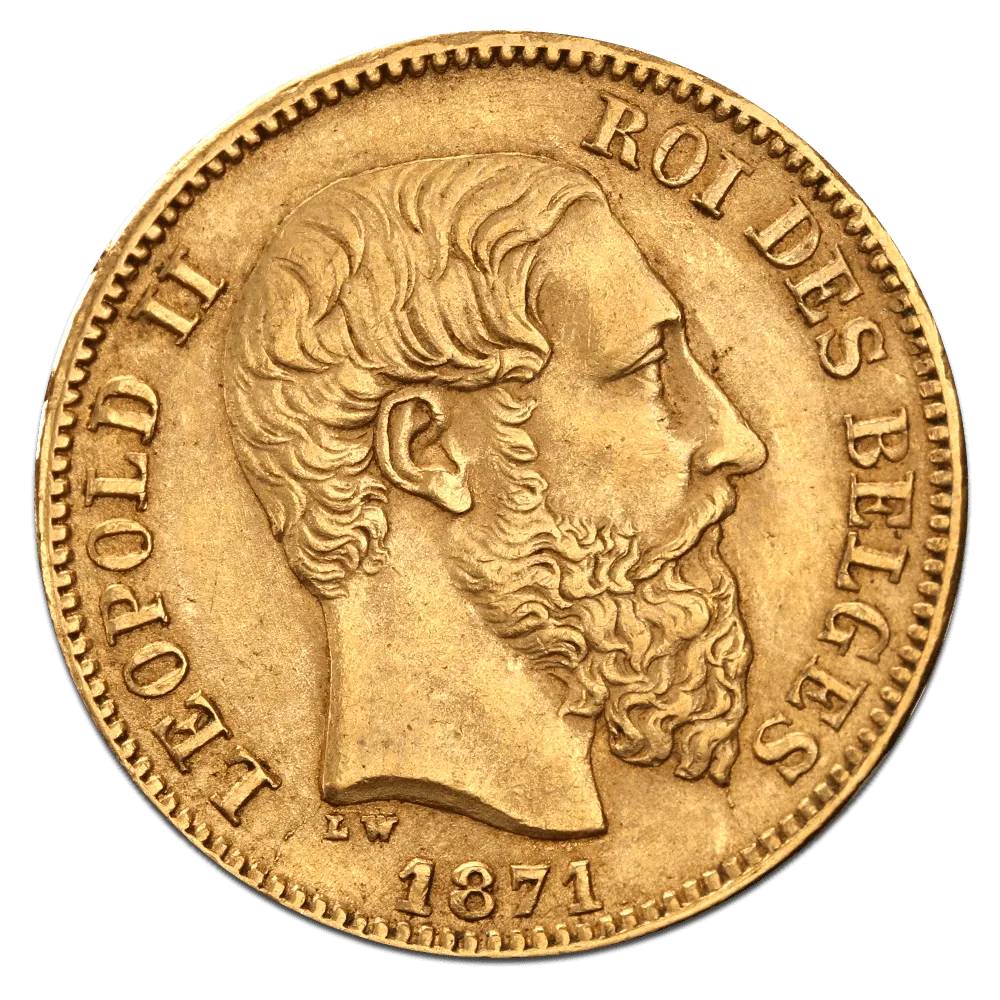 20 Franc Belgium Leopold II Gold Coin 1867-1882
