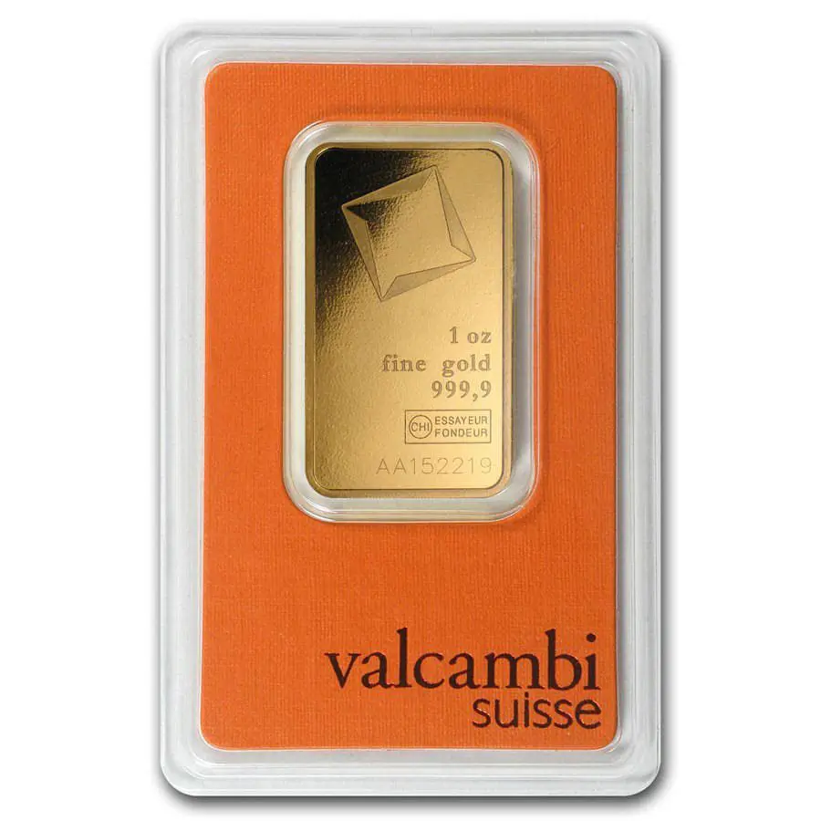 1 oz Valcambi .9999 Fine Suisse Gold Bar (New w/Assay)