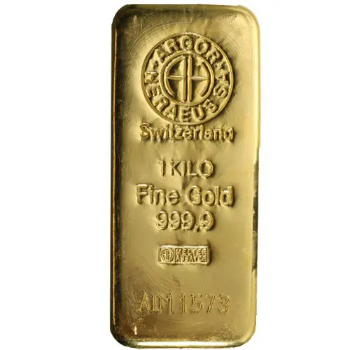 1 Kilo Argor-Hereaus Gold Bar .9999 Fine - New (LBMA Eligible)