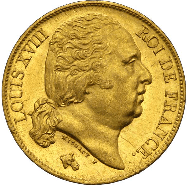 French 20 Franc Louis XVIII Gold Coin - (1814-1824)