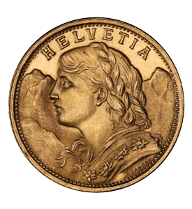 Swiss Gold 20 Francs Helvetia Coin -  BU