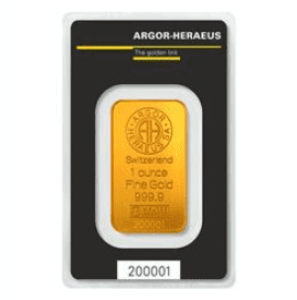 1 oz Suisse Gold Bar Argor - Heraeus Refinery (New w/Assay)