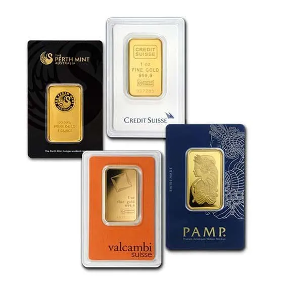 1 oz Gold Bar Varied Mints - New With Assay Card (IRA Approved)