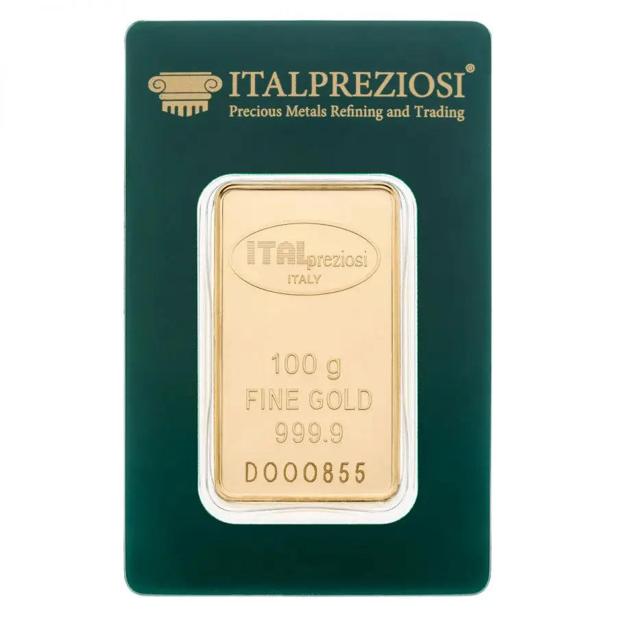 100 Gram Italpreziosi Mint Gold Bar - New (with Assay)
