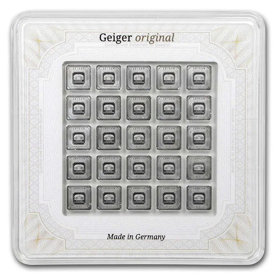 25 x 1 gram Geiger Edelmetalle Multicard Silver Bar (In Assay)