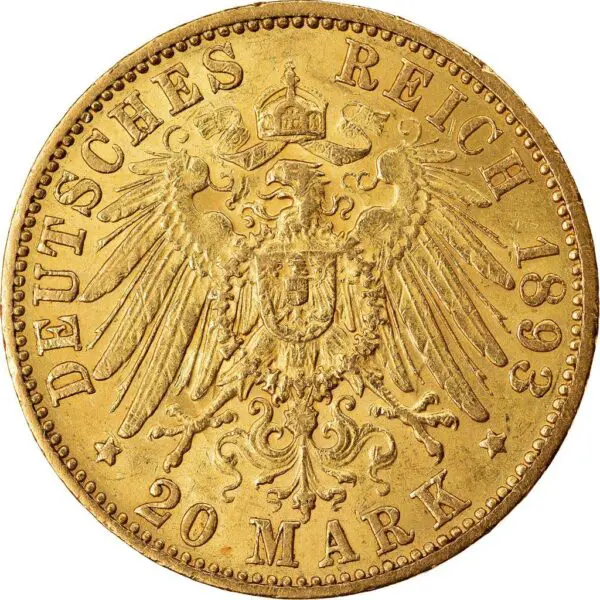 German 20 Mark Gold Coin - Hamburg 1875-1913 (AU) - Image 2