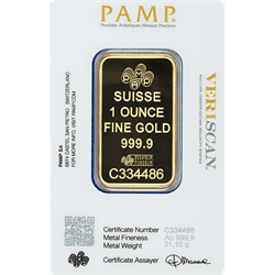 1 oz Gold Bar PAMP Suisse Lady Fortuna Veriscan (New In Assay)