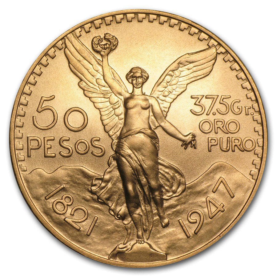 Buy 50 Peso Mexican Gold Coin Varied Year AU BU Guidance Corporation
