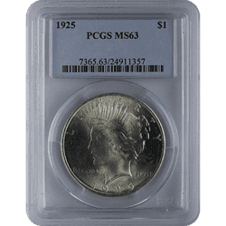 1921-1935 American Silver Peace Dollar PCGS-63