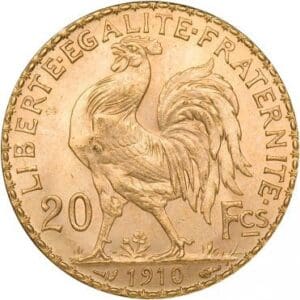 20 Franc Gold French Rooster Coin (1899-1914) AU-BU