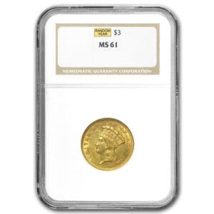 $3 Gold Princess - NGC or PCGS MS-61 (1854-1889)