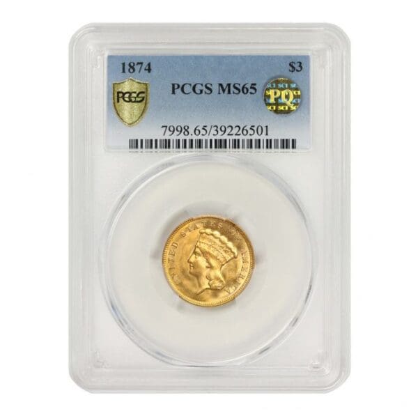 $3 Gold Princess - NGC or PCGS MS-65 (1854-1889)