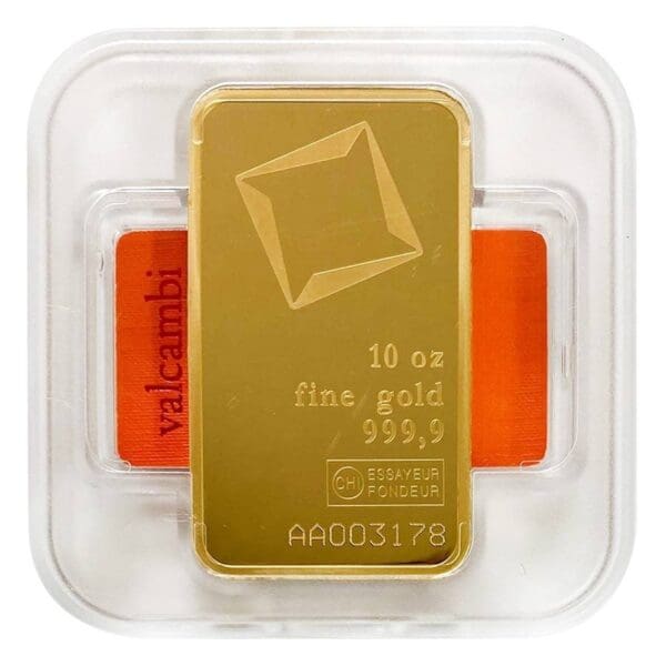 10 oz Valcambi .9999 Fine Suisse Gold Bar New (with Assay)