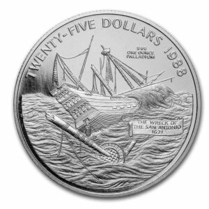 1988 - 1 oz Palladium Bermuda Shipwreck of The San Antonio Coin  (BU)