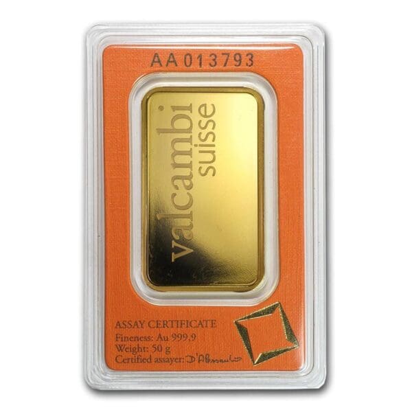 50 Gram Gold Valcambi Suisse Bar Minted