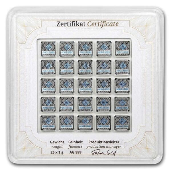25 x 1 gram Geiger Edelmetalle Multicard Silver Bar (In Assay) - Image 2
