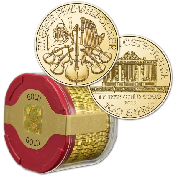 2025 - 1 oz Austrian Gold Philharmonic Sealed Tube of 10 Coins (BU)